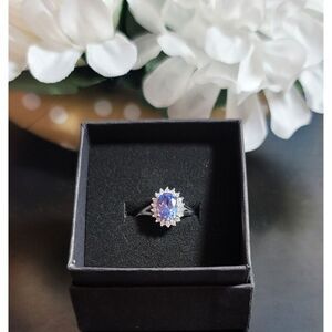 PGL Certified .925 Sterling Silver 1.25 CT Tanzanite & Diamond Ring - Size 7.5